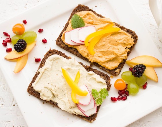 hummus fruit whole grain breakfast